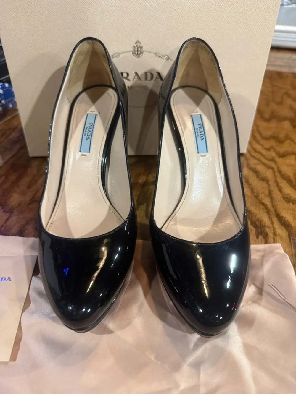 PRADA Calzature Donna Vernice Nero Black Patent Heels